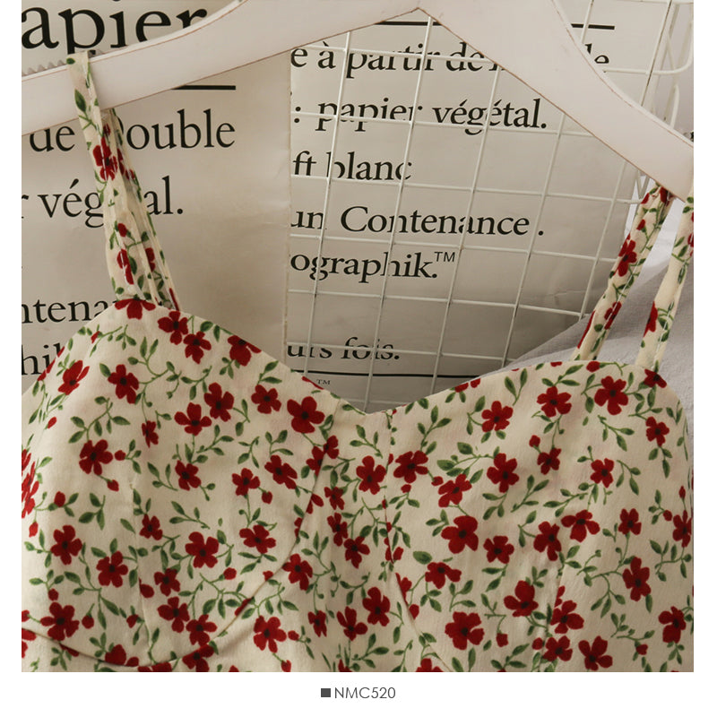 Hong Kong style retro floral high waist suspender skirt  2678