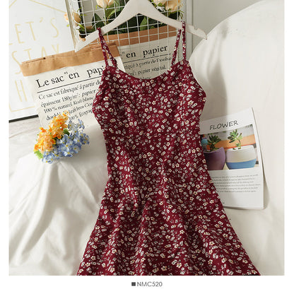 Hong Kong style retro floral high waist low neck short dress  2694