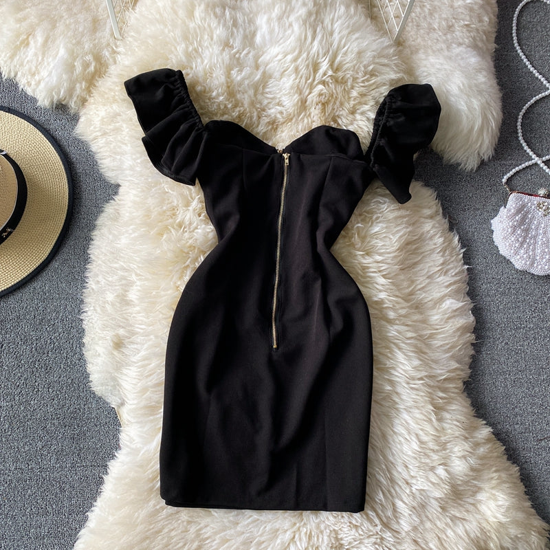 Line neck Strapless off shoulder slim fit Hip Wrap Dress Dress  2836