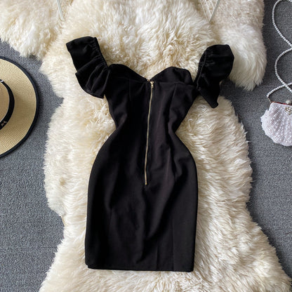 Line neck Strapless off shoulder slim fit Hip Wrap Dress Dress  2836