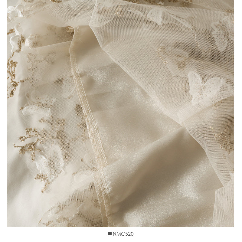 Three dimensional butterfly embroidered bright silk high waist skirt  2550