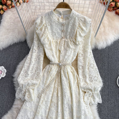 Stand collar backing brushed lace dress  3022