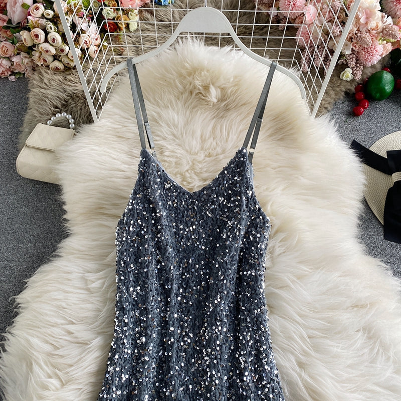 Sequin slim sexy hip strap dress  3140