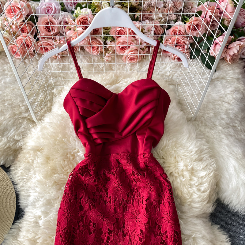 Sexy low cut suspender strapless dress  3283
