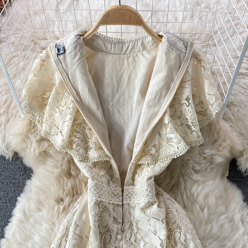 French slim temperament slim stand collar lace dress  3340
