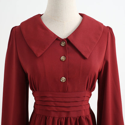 Red Fairy skirt college style long sleeve retro literary temperament skirt  2319
