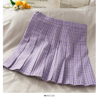 Small fresh Plaid pleated skirt women's sweet college style  2633