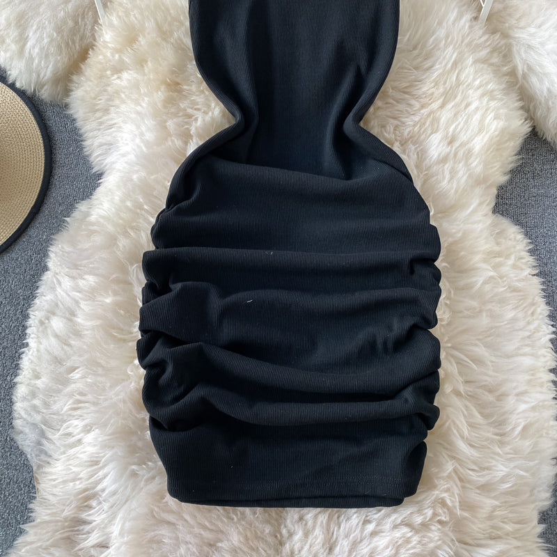 Elastic slim sexy suspender solid dress skirt  2957