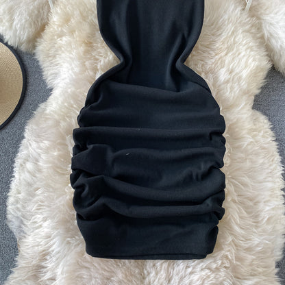 Elastic slim sexy suspender solid dress skirt  2957