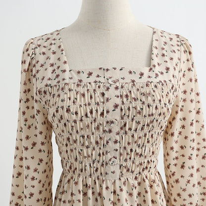 New dress long sleeve age reducing temperament floral skirt  2266