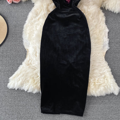 Neck off shoulder slim wrap hip suspender dress  2733