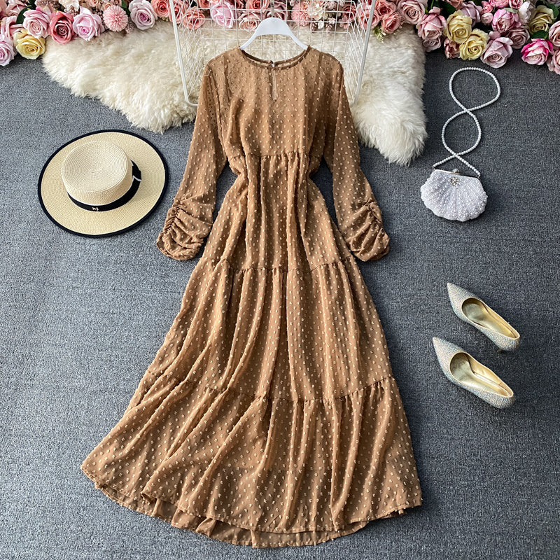 Narrow waist chiffon dress with long sleeves  3029