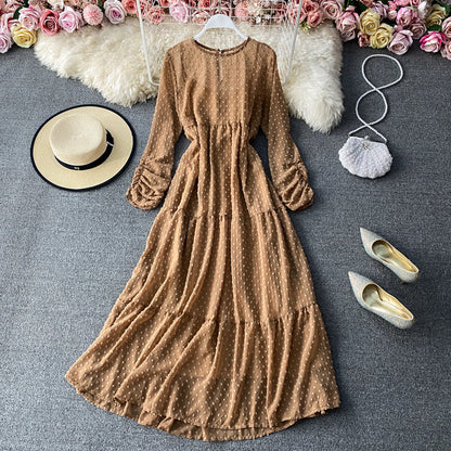 Narrow waist chiffon dress with long sleeves  3029