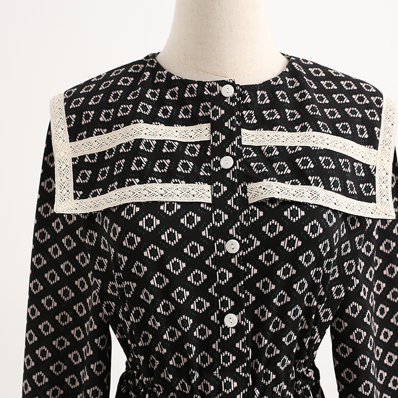 Dress temperament black printed skirt bottomed long skirt  2204