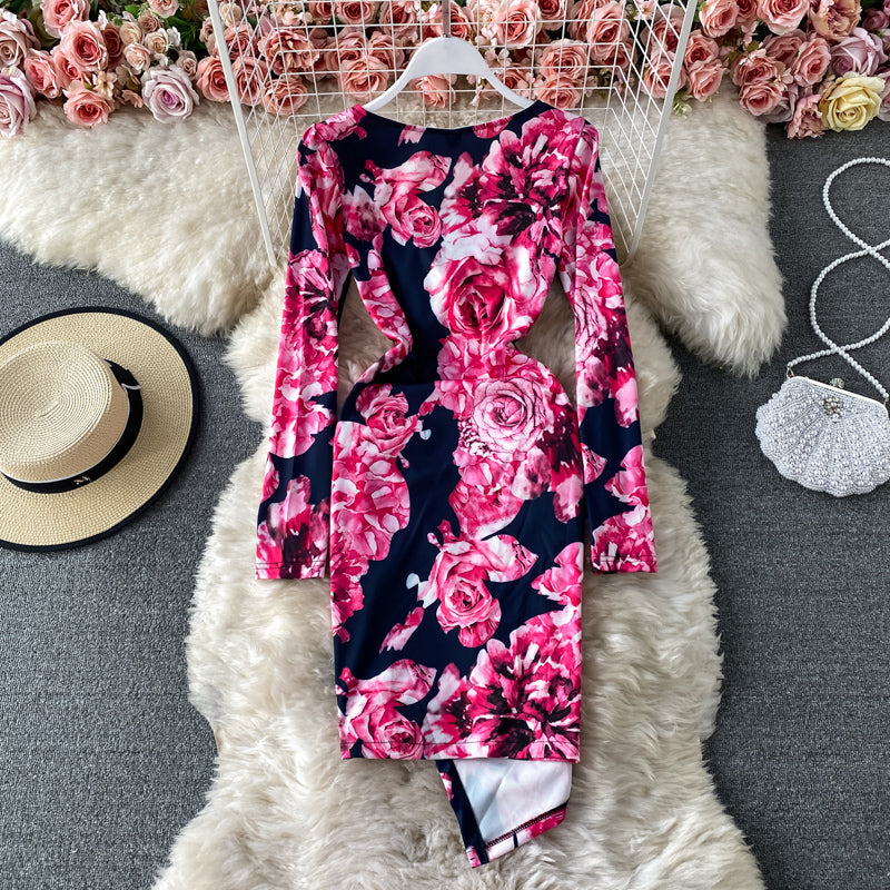 Sexy printed Hip Wrap Dress irregular Decor medium length skirt  3417