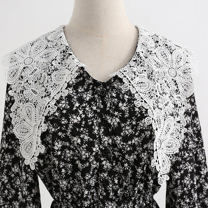 New doll neck Korean long sleeve Floral Dress  2439