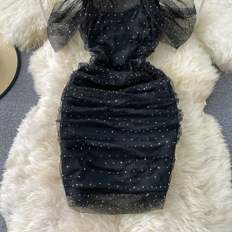 Sling tight glittering Sequin mesh super Fairy Dress  3292