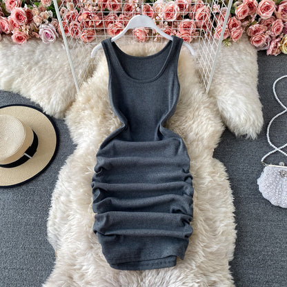 Elastic slim sexy suspender solid dress skirt  2957