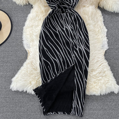 Zebra cut slim split strap skirt  2983