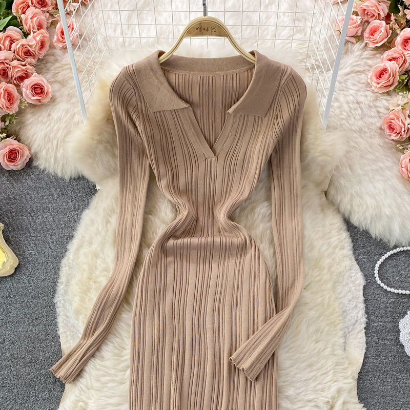 Sexy slim waist long sleeve split Hip Wrap long skirt  3373