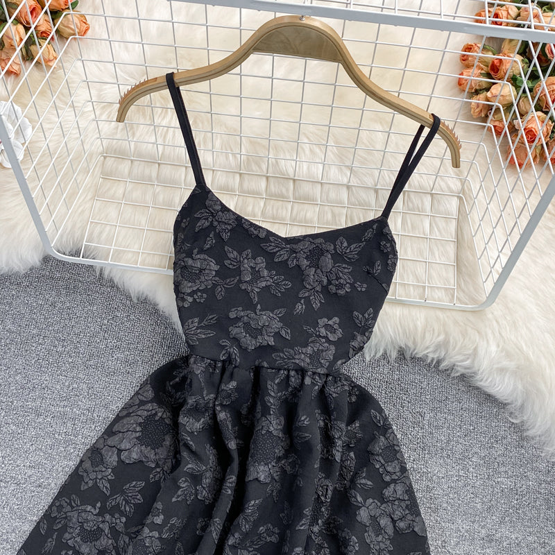 Sweet fluffy Jacquard Dress high waist Princess suspender skirt  2789