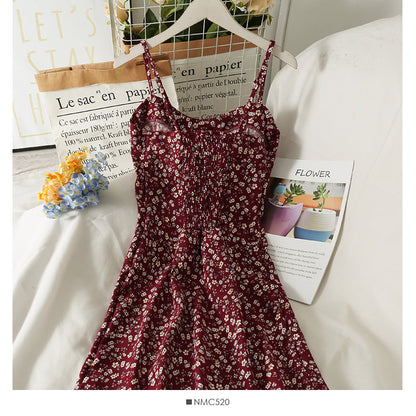Hong Kong style retro floral high waist low neck short dress  2694
