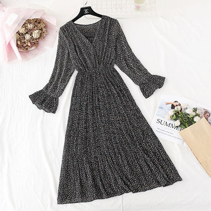 Small fresh pleated French retro long skirt Kikyo skirt  2383
