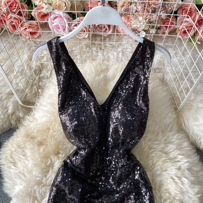 Temperament slim Sequin dress at waist  2828