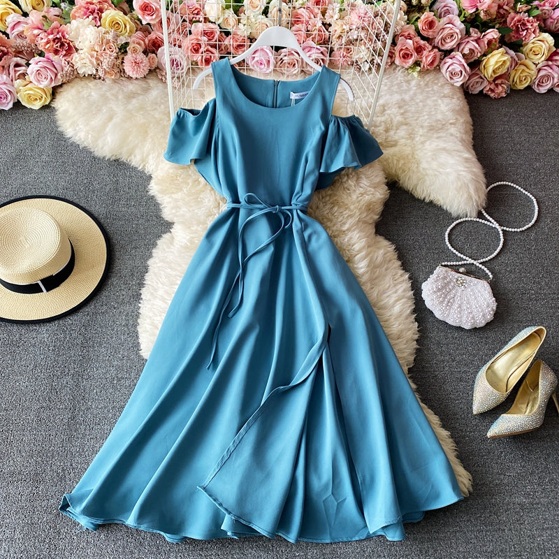Slim waist, off shoulder, age reducing temperament, large swing skirt  3287