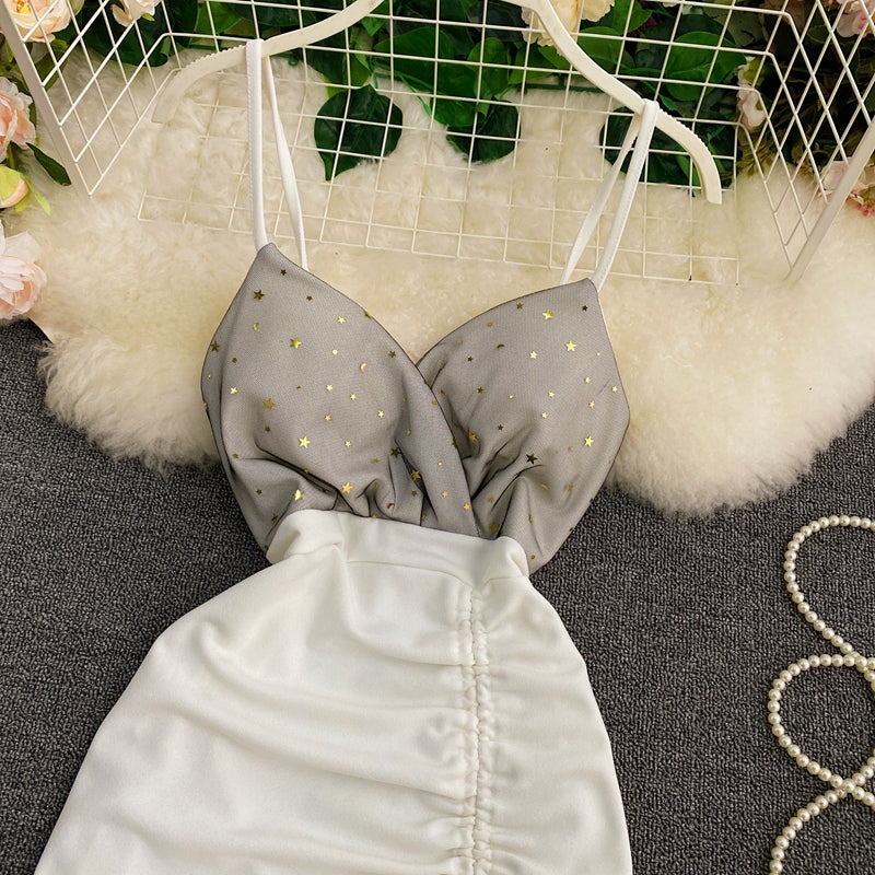 Suspender skirt low chest V-neck waist tight hip drawstring fishtail skirt  2931