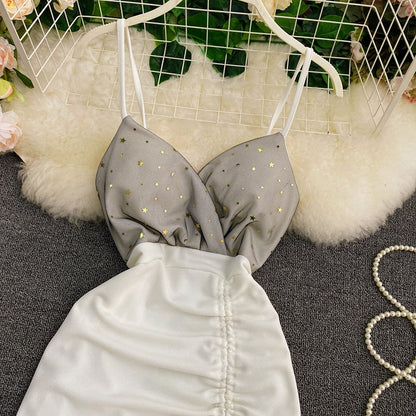 Suspender skirt low chest V-neck waist tight hip drawstring fishtail skirt  2931