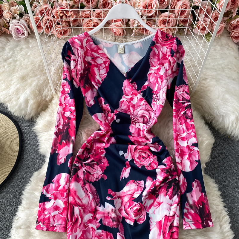 Sexy printed Hip Wrap Dress irregular Decor medium length skirt  3417
