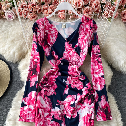 Sexy printed Hip Wrap Dress irregular Decor medium length skirt  3417