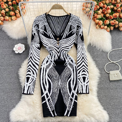 Knitted bottomed Hip Wrap Skirt celebrity temperament elastic dress  3083