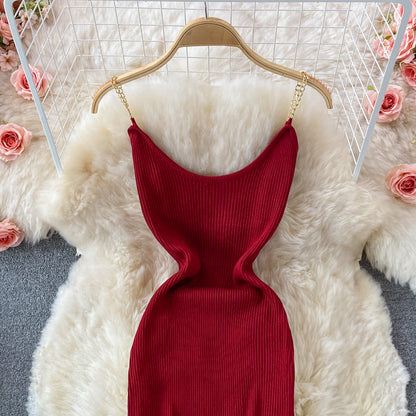 Ice silk knitted suspender dress  2996