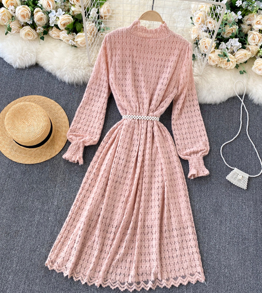 A line lace long sleeve dress fashion dress  946
