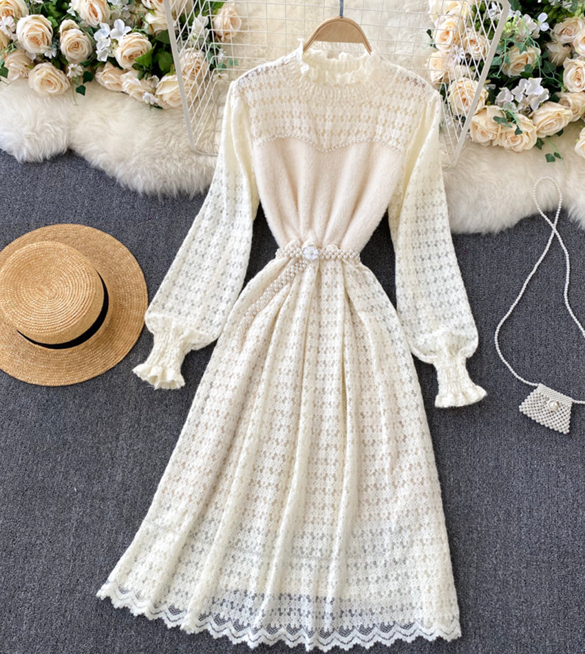 A line lace long sleeve dress fashion dress  946