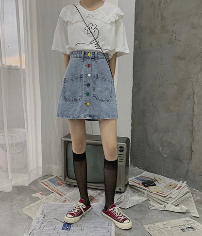Cute denim skirt, student denim skirt  3518