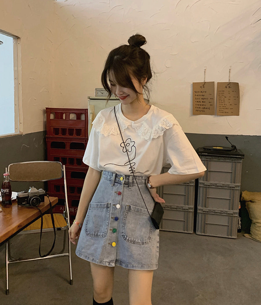 Cute denim skirt, student denim skirt  3518