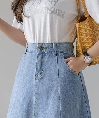 Simple A line denim skirt  3485