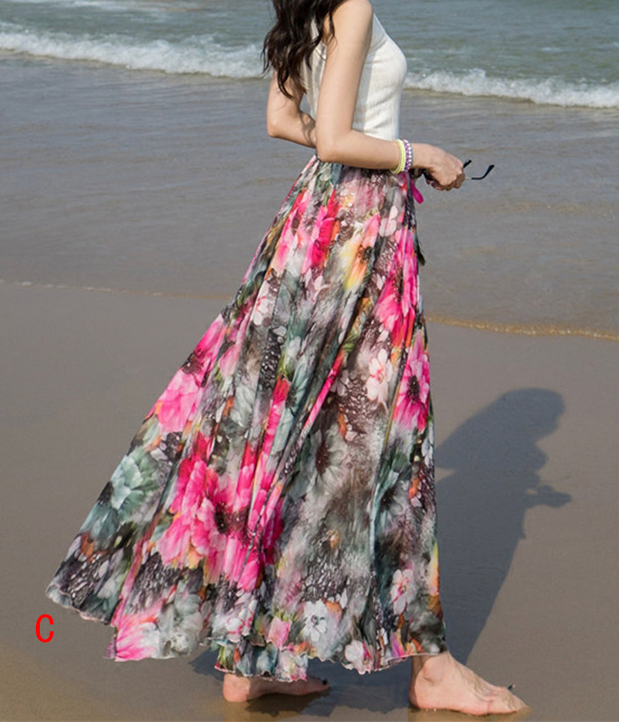 Stylish A line floral pattern chiffon skirt women's skirt  3508