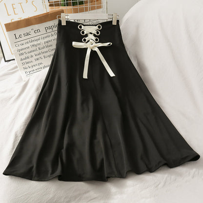 Cute A line lace-up skirt  3444