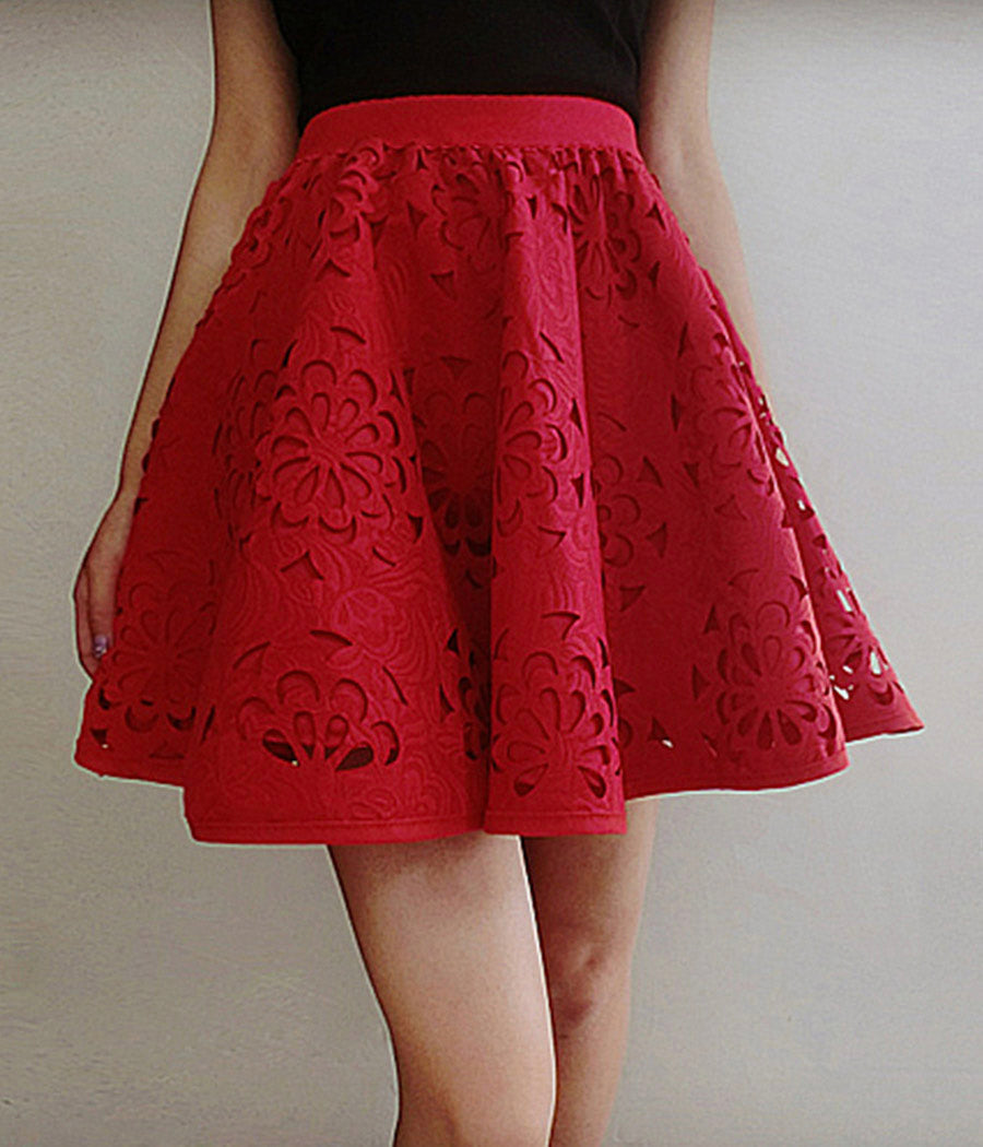 Cute A line skirt red/black skirt  3506