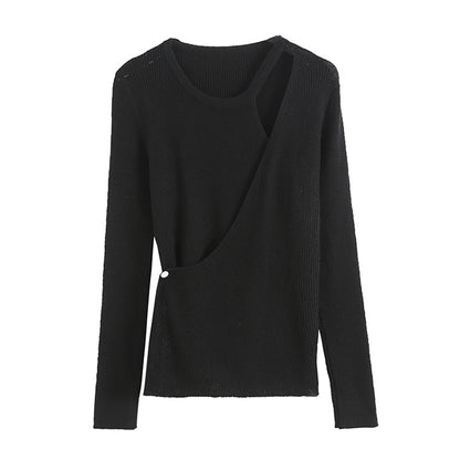 Design sense irregular knit shirt female autumn slim fit pure color bottomed shirt  7267