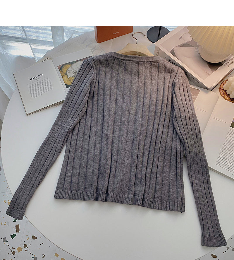 Single breasted thread solid color long sleeve sweater  6555