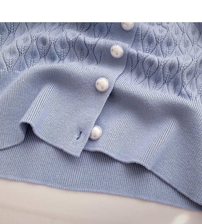 Twist knit shirt gentle bandage pearl buckle long sleeve top  6692