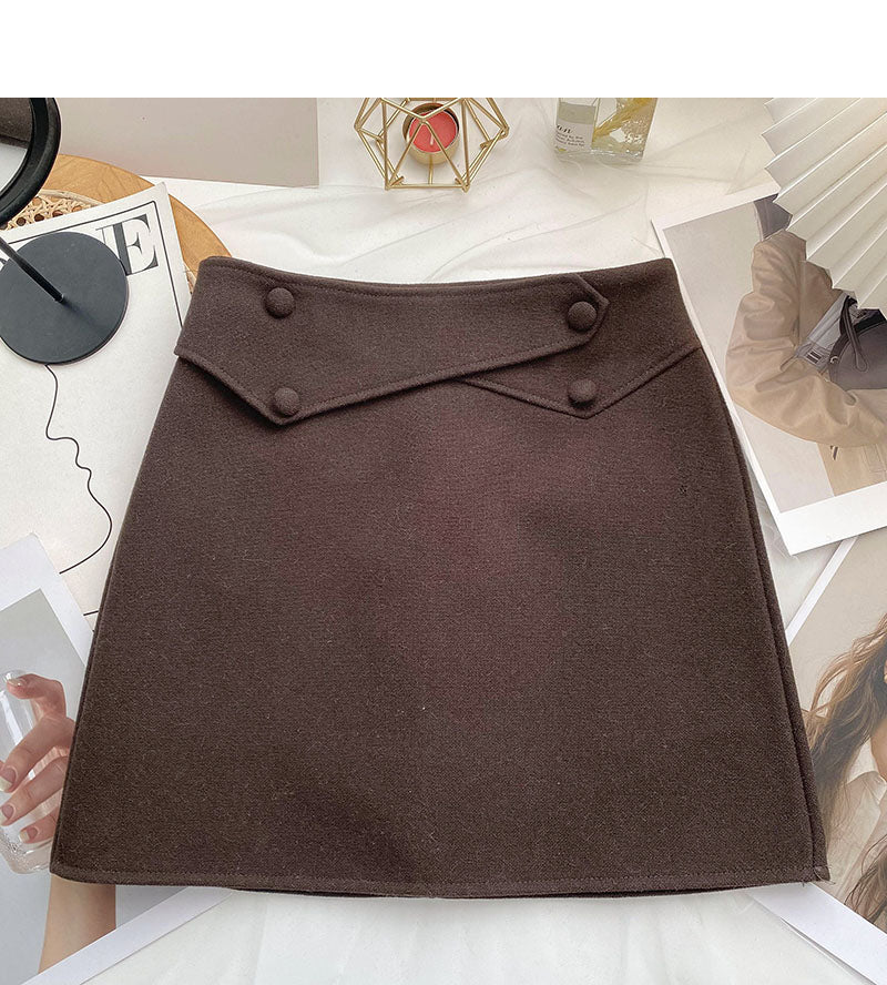 Design sense personalized button high waist slim A-line skirt  5365