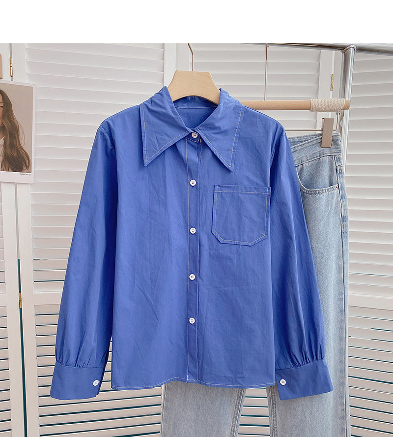 Korean slim retro design open line Lapel top  6383