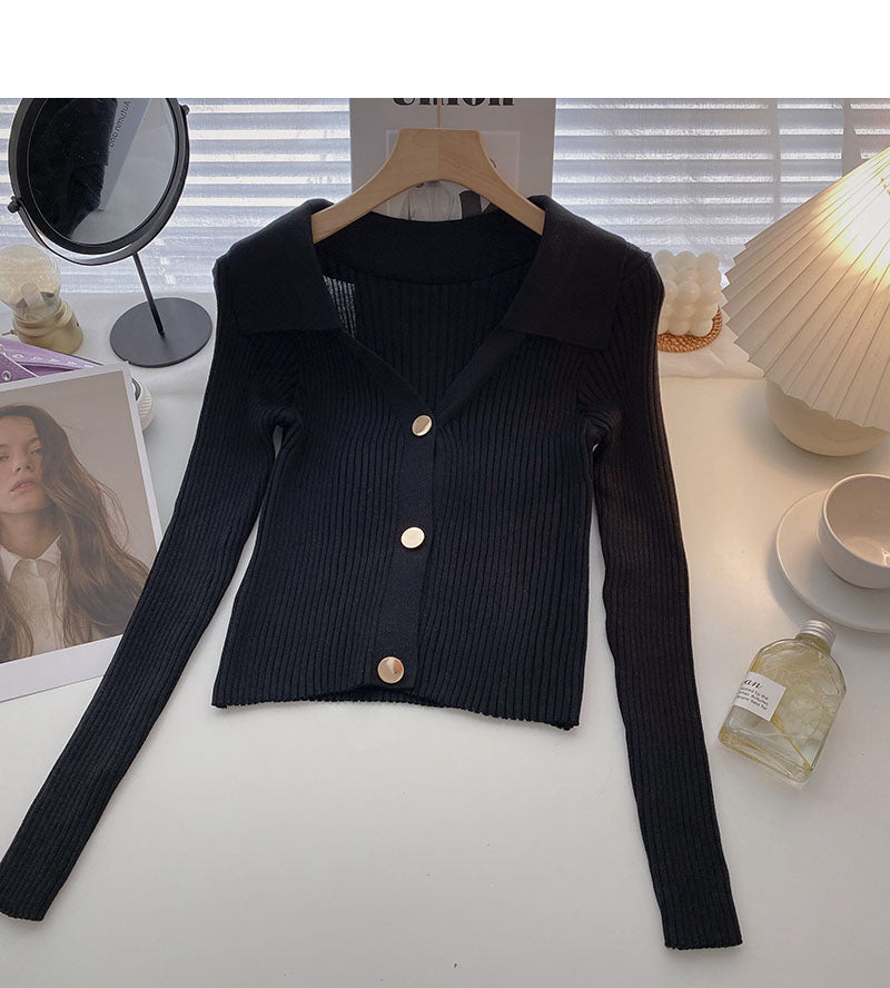 Design sense simple temperament leisure solid color Lapel top  6510