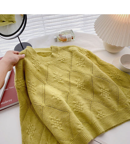 Korean long sleeve sweet foreign style loose short sweater fashion  5878